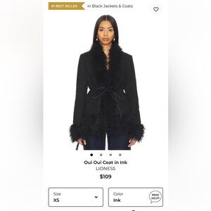Lioness Black Faux-Fur Trim Blazer with Tie Waist
